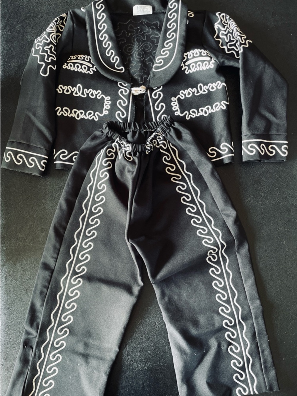 Kids Black Pajama Set with White Embroidery